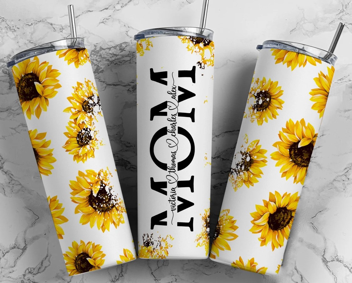 Personalized Sunflower Mom Tumbler Wwith Custom Name Custom 20oz Skinny Tumbler Mom Gifts Mothers Day Gift